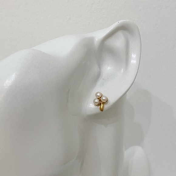 VTG Gold Three Pearl Clover Earrings - Picture 7 of 7